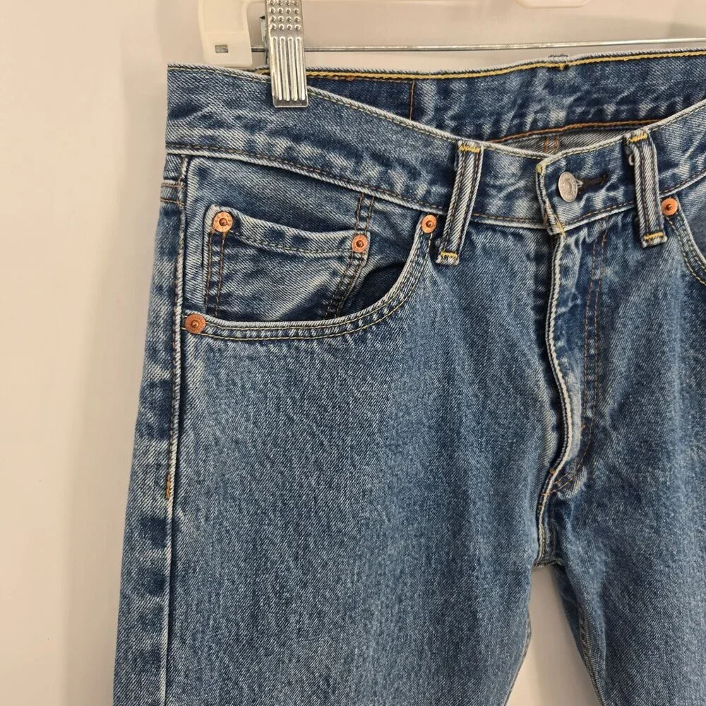Levis 505 mens size 32x30 on tag hemmed to 27 medium wash blue denim jeans